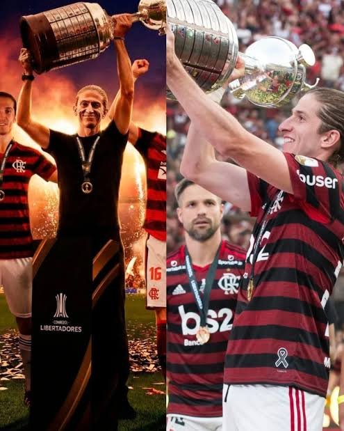 Filipe Luís levantando a taça da Libertadores